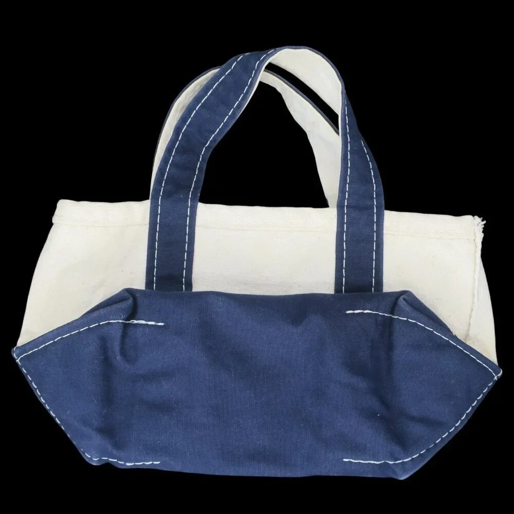 Vintage LL Bean Mini Micro Boat And Tote Canvas & Navy Blue Handles 9x7